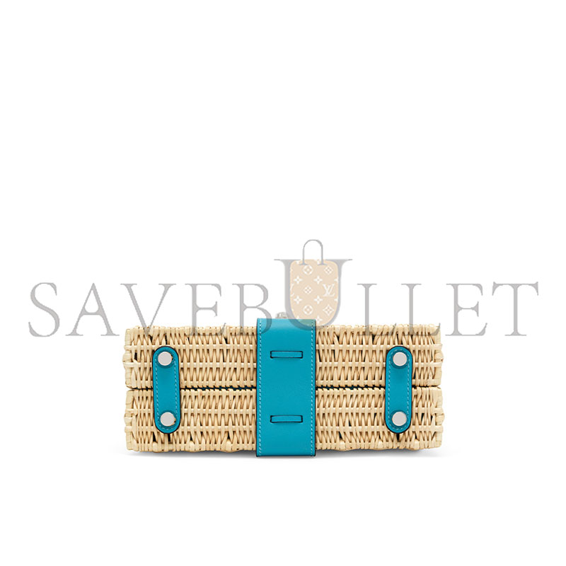 H**mes master bleu du nord swift leather & osier mini picnic kelly 20 with palladium hardware (20*14*8cm)